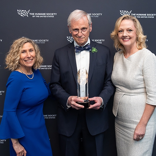 Rep Blumenauer pictured with HSUS CEO and president, Kitty Block and HSLF president, Sara Amundson