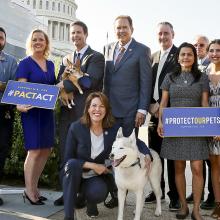 Congressional co-sponsors of the PACT Act join representatives from the Humane Rescue Alliance and the Humane Society Legislative Fund (HSLF) at an event to promote the PACT Act outside of the U.S. Capitol Building.